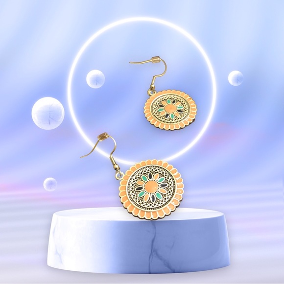 Duufin Women's Bohemian Vintage Mandala Design Pink/Silver Earrings - Picture 3 of 7